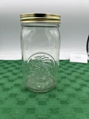 Vintage Golden Harvest Mason Jar Quart Clear Glass Cornucopia With Lid